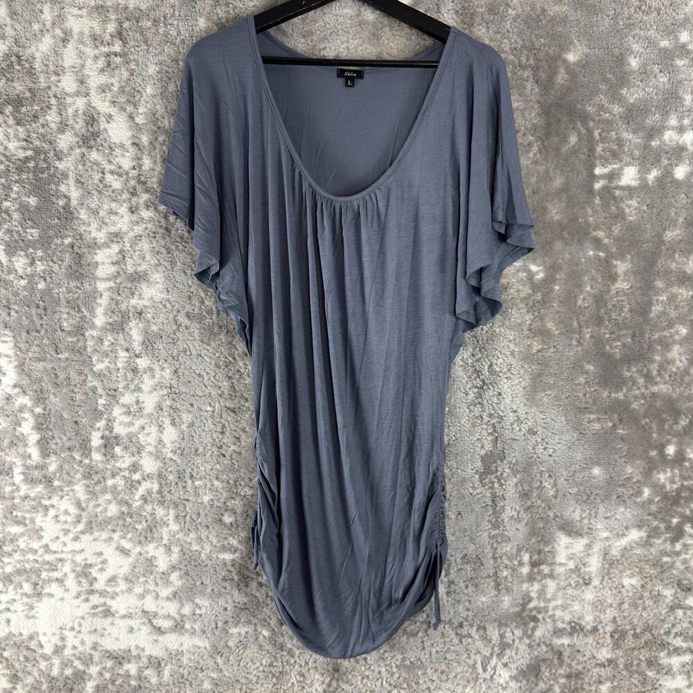 Storm Size L Minimalist Drawstring Casual Top Gray Short Sleeve Stretch Pullover